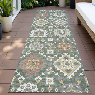 Piper Looms Chantille Bohemian ACN2200 Green Machine Washable Area Rug Runner Outdoor Lifestyle Image Feature