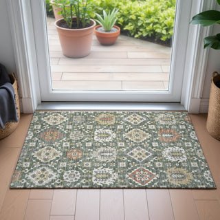 Piper Looms Chantille Bohemian ACN2200 Green Machine Washable Area Rug Scatter Lifestyle Image Feature