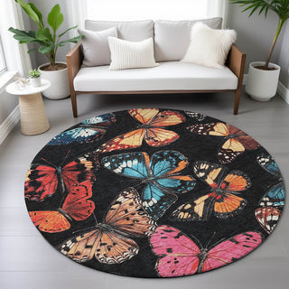 Piper Looms Chantille Animal ACN2201 Black Machine Washable Area Rug Round Lifestyle Image Feature