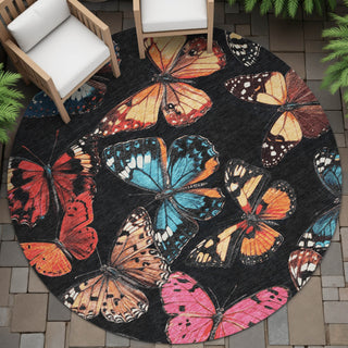 Piper Looms Chantille Animal ACN2201 Black Machine Washable Area Rug Round Outdoor Lifestyle Image Feature