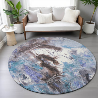 Piper Looms Chantille Abstract ACN2202 Lavender Machine Washable Area Rug Round Lifestyle Image Feature