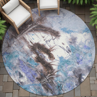Piper Looms Chantille Abstract ACN2202 Lavender Machine Washable Area Rug Round Outdoor Lifestyle Image Feature