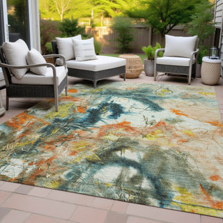 Piper Looms Chantille Abstract ACN2202 Sage Machine Washable Area Rug Outdoor Lifestyle Image Feature
