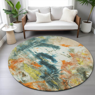 Piper Looms Chantille Abstract ACN2202 Sage Machine Washable Area Rug Round Lifestyle Image Feature