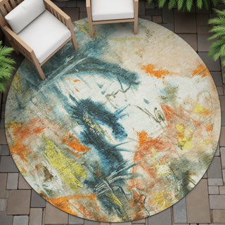 Piper Looms Chantille Abstract ACN2202 Sage Machine Washable Area Rug Round Outdoor Lifestyle Image Feature