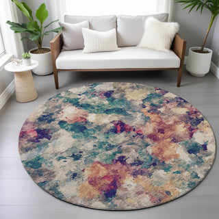 Piper Looms Chantille Abstract ACN2203 Putty Machine Washable Area Rug Round Lifestyle Image Feature