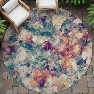 Piper Looms Chantille Abstract ACN2203 Putty Machine Washable Area Rug Round Outdoor Lifestyle Image Feature