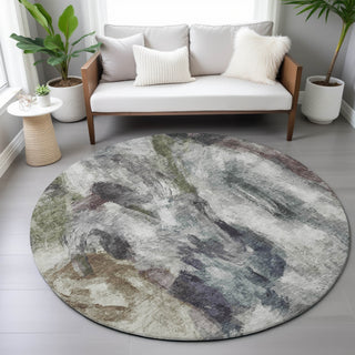 Piper Looms Chantille Abstract ACN2204 Gray Machine Washable Area Rug Round Lifestyle Image Feature