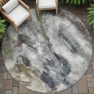 Piper Looms Chantille Abstract ACN2204 Gray Machine Washable Area Rug Round Outdoor Lifestyle Image Feature