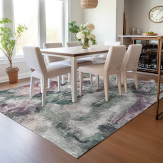Piper Looms Chantille Abstract ACN2204 Green Machine Washable Area Rug Lifestyle Image Feature