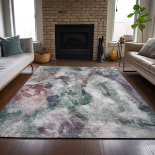 Piper Looms Chantille Abstract ACN2204 Green Machine Washable Area Rug Lifestyle Image Feature