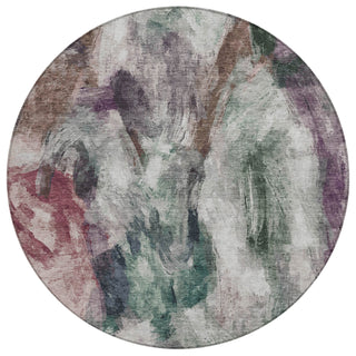 Piper Looms Chantille Abstract ACN2204 Green Machine Washable Area Rug Round Main Image
