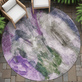 Piper Looms Chantille Abstract ACN2204 Lavender Machine Washable Area Rug Round Outdoor Lifestyle Image Feature
