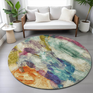 Piper Looms Chantille Abstract ACN2204 Sage Machine Washable Area Rug Round Lifestyle Image Feature