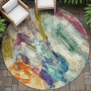Piper Looms Chantille Abstract ACN2204 Sage Machine Washable Area Rug Round Outdoor Lifestyle Image Feature