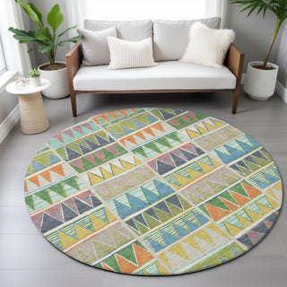 Piper Looms Chantille Geometric ACN2205 Beige Machine Washable Area Rug Round Lifestyle Image Feature