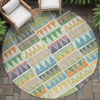 Piper Looms Chantille Geometric ACN2205 Beige Machine Washable Area Rug Round Outdoor Lifestyle Image Feature