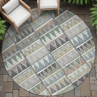 Piper Looms Chantille Geometric ACN2205 Gray Machine Washable Area Rug Round Outdoor Lifestyle Image Feature