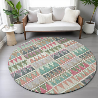 Piper Looms Chantille Geometric ACN2205 Salmon Machine Washable Area Rug Round Lifestyle Image Feature