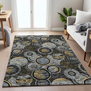 Piper Looms Chantille Geometric ACN2206 Black Machine Washable Area Rug Lifestyle Image Feature
