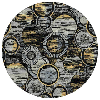 Piper Looms Chantille Geometric ACN2206 Black Machine Washable Area Rug Round Main Image