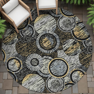 Piper Looms Chantille Geometric ACN2206 Black Machine Washable Area Rug Round Outdoor Lifestyle Image Feature