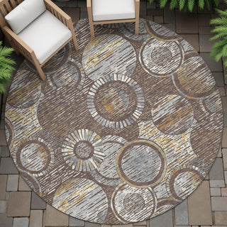 Piper Looms Chantille Geometric ACN2206 Fudge Machine Washable Area Rug Round Outdoor Lifestyle Image Feature