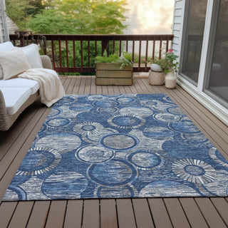 Piper Looms Chantille Geometric ACN2206 Navy Machine Washable Area Rug Outdoor Lifestyle Image Feature