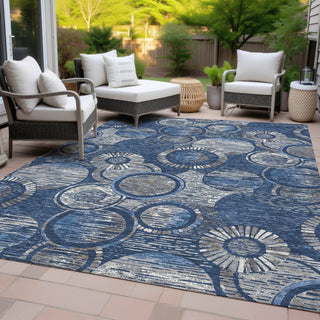 Piper Looms Chantille Geometric ACN2206 Navy Machine Washable Area Rug Outdoor Lifestyle Image Feature