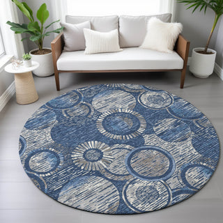 Piper Looms Chantille Geometric ACN2206 Navy Machine Washable Area Rug Round Lifestyle Image Feature