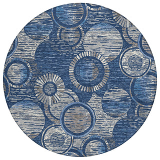 Piper Looms Chantille Geometric ACN2206 Navy Machine Washable Area Rug Round Main Image