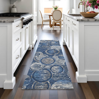 Piper Looms Chantille Geometric ACN2206 Navy Machine Washable Area Rug Runner Lifestyle Image Feature