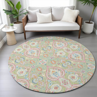 Piper Looms Chantille Bohemian ACN2207 Aloe Machine Washable Area Rug Round Lifestyle Image Feature