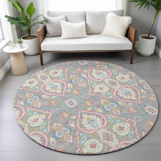 Piper Looms Chantille Bohemian ACN2207 Gray Machine Washable Area Rug Round Lifestyle Image Feature