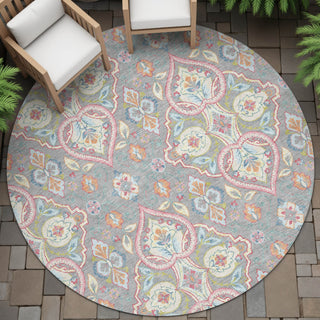 Piper Looms Chantille Bohemian ACN2207 Gray Machine Washable Area Rug Round Outdoor Lifestyle Image Feature
