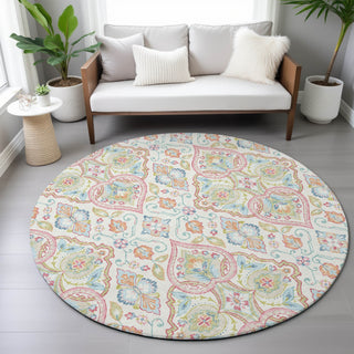 Piper Looms Chantille Bohemian ACN2207 Ivory Machine Washable Area Rug Round Lifestyle Image Feature