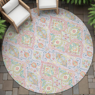 Piper Looms Chantille Bohemian ACN2207 Lavender Machine Washable Area Rug Round Outdoor Lifestyle Image Feature