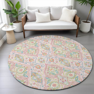 Piper Looms Chantille Bohemian ACN2207 Pink Machine Washable Area Rug Round Lifestyle Image Feature