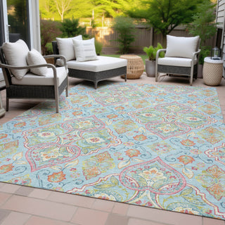Piper Looms Chantille Bohemian ACN2207 Sky Machine Washable Area Rug Outdoor Lifestyle Image Feature