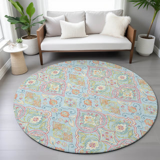 Piper Looms Chantille Bohemian ACN2207 Sky Machine Washable Area Rug Round Lifestyle Image Feature