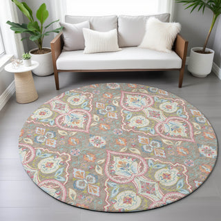 Piper Looms Chantille Bohemian ACN2207 Taupe Machine Washable Area Rug Round Lifestyle Image Feature