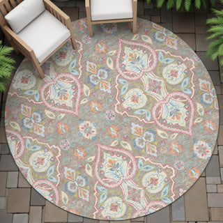 Piper Looms Chantille Bohemian ACN2207 Taupe Machine Washable Area Rug Round Outdoor Lifestyle Image Feature