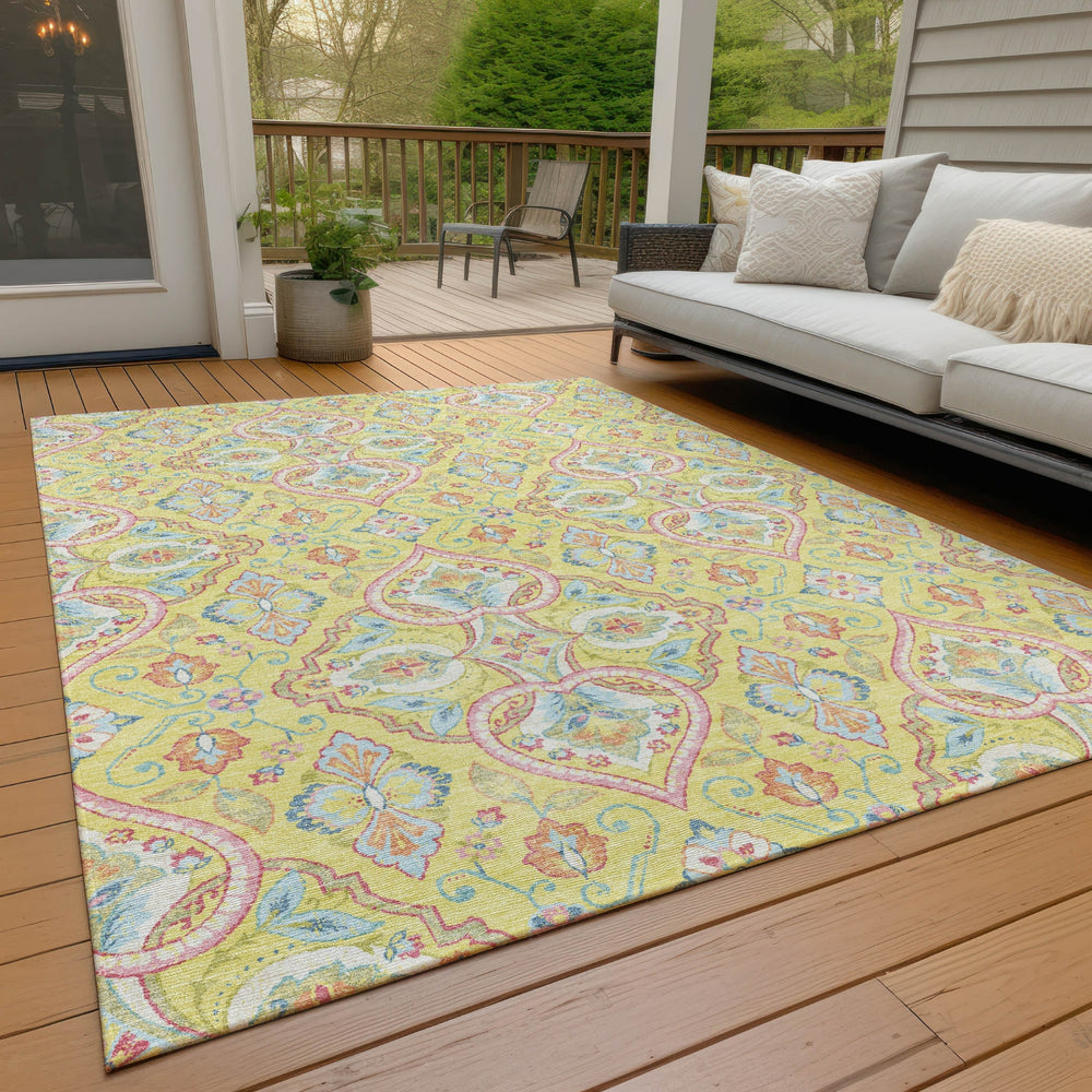 Piper Looms Chantille Bohemian ACN2207 Yellow Machine Washable Area Rug Outdoor Lifestyle Image Feature