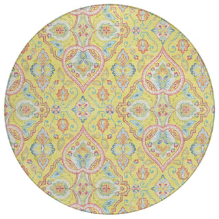 Piper Looms Chantille Bohemian ACN2207 Yellow Machine Washable Area Rug Round Main Image