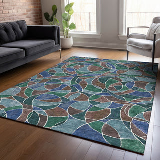 Piper Looms Chantille Geometric ACN2208 Blue Machine Washable Area Rug Lifestyle Image Feature
