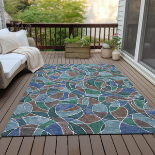 Piper Looms Chantille Geometric ACN2208 Blue Machine Washable Area Rug Outdoor Lifestyle Image Feature