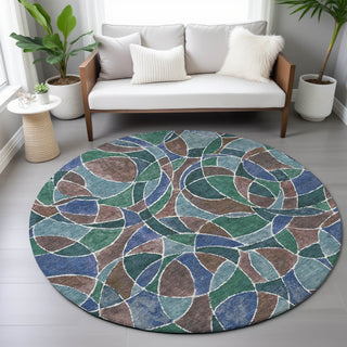 Piper Looms Chantille Geometric ACN2208 Blue Machine Washable Area Rug Round Lifestyle Image Feature