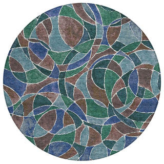 Piper Looms Chantille Geometric ACN2208 Blue Machine Washable Area Rug Round Main Image