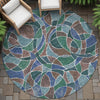 Piper Looms Chantille Geometric ACN2208 Blue Machine Washable Area Rug Round Outdoor Lifestyle Image Feature