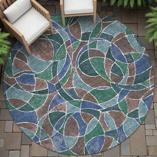 Piper Looms Chantille Geometric ACN2208 Blue Machine Washable Area Rug Round Outdoor Lifestyle Image Feature